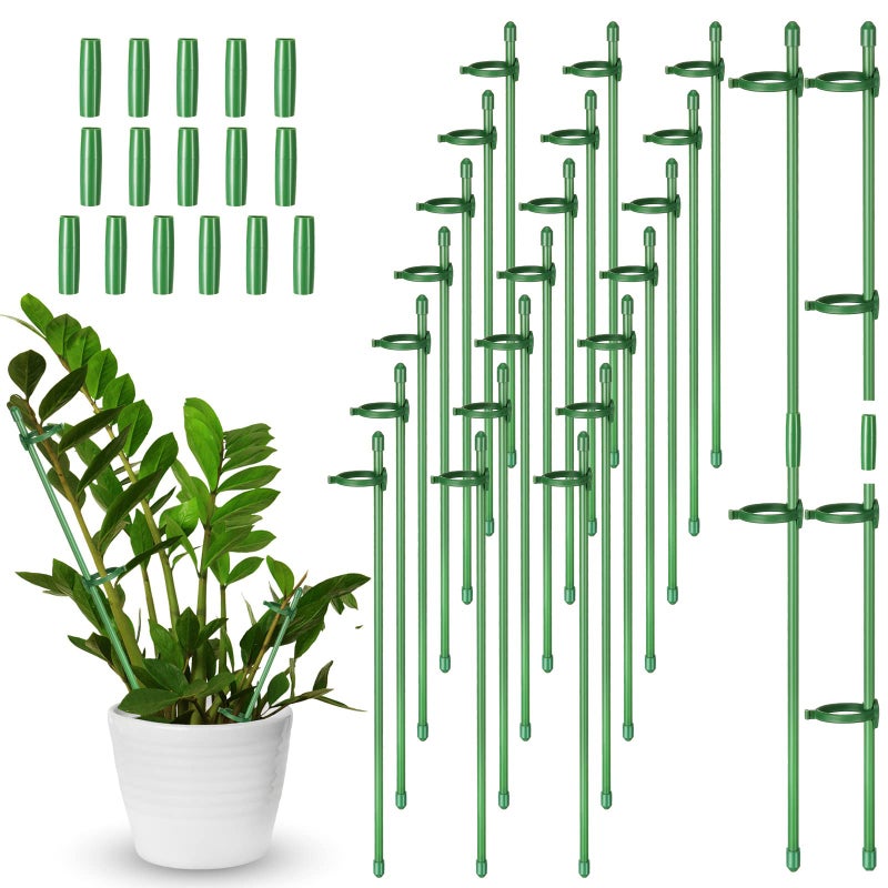 meekoo 30 Pcs Adjustable Garden Plant Support Stakes Single Stem Plant Cage Support Rings with Clips and Connect Pipe for Orchid Rose Tomato  12 Inch (Green) - Image 1